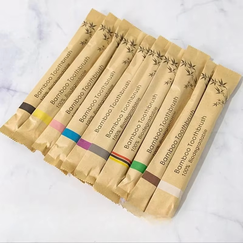 Bamboo Handle Toothbrush Set of 10 with Soft Bristles and Individual Packaging