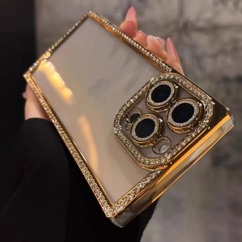 Rhinestone iPhone Case with Clear Silicone Bumper and Square Frame Design
