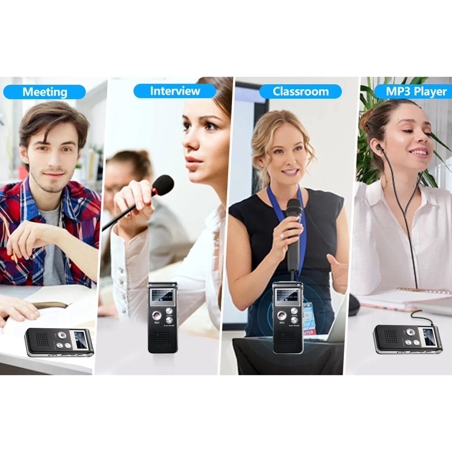 Compact Voice Activated Digital Recorder with Built-In Speaker and Headphone Jack