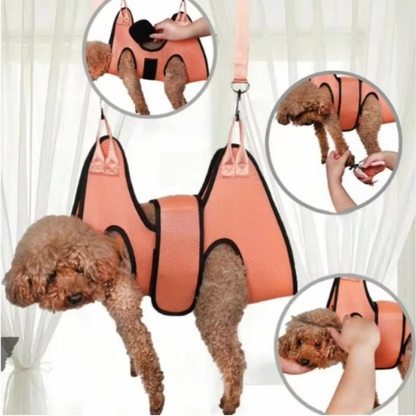 Pet Grooming Hammock with Adjustable Leg Openings and Breathable Mesh
