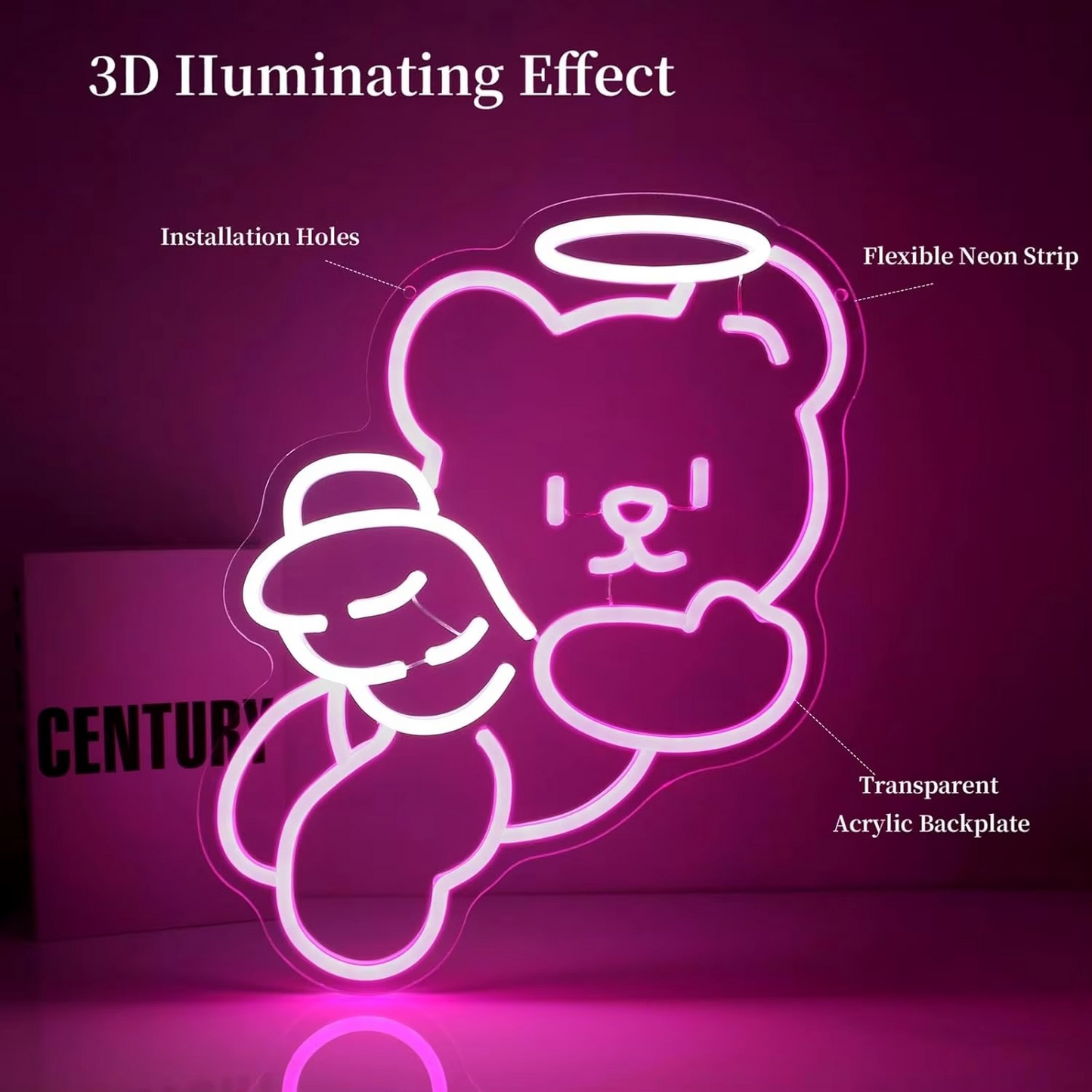 Bear Neon Light with Adjustable Dimmer and USB Power, Warm Ambient Glow