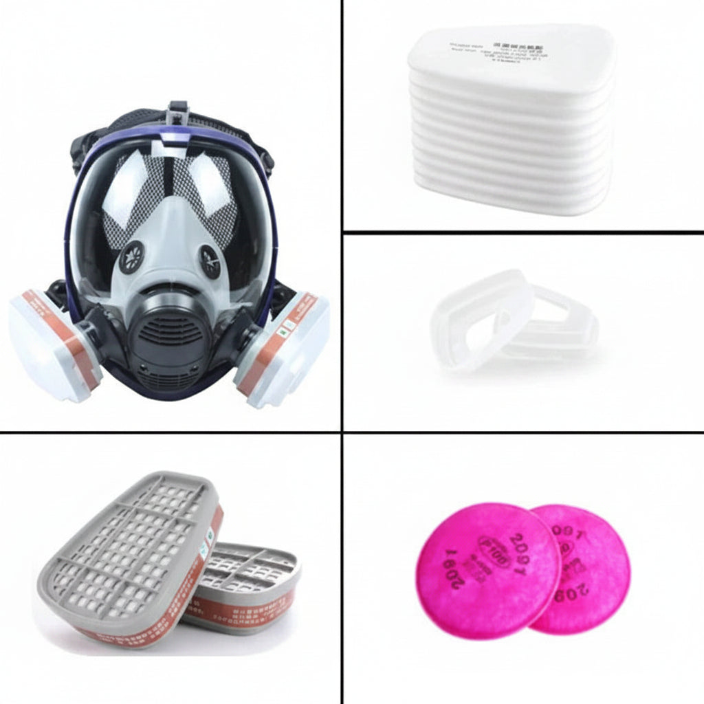 Full Face Respirator Mask with Polycarbonate Visor and Replaceable Filter Cartridges
