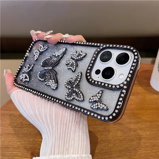 Glitter Butterfly Phone Case with Rhinestone Design and Shock Absorbent Frame
