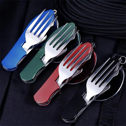 Foldable Camping Utensil Set with Stainless Steel Knife Fork Spoon Case