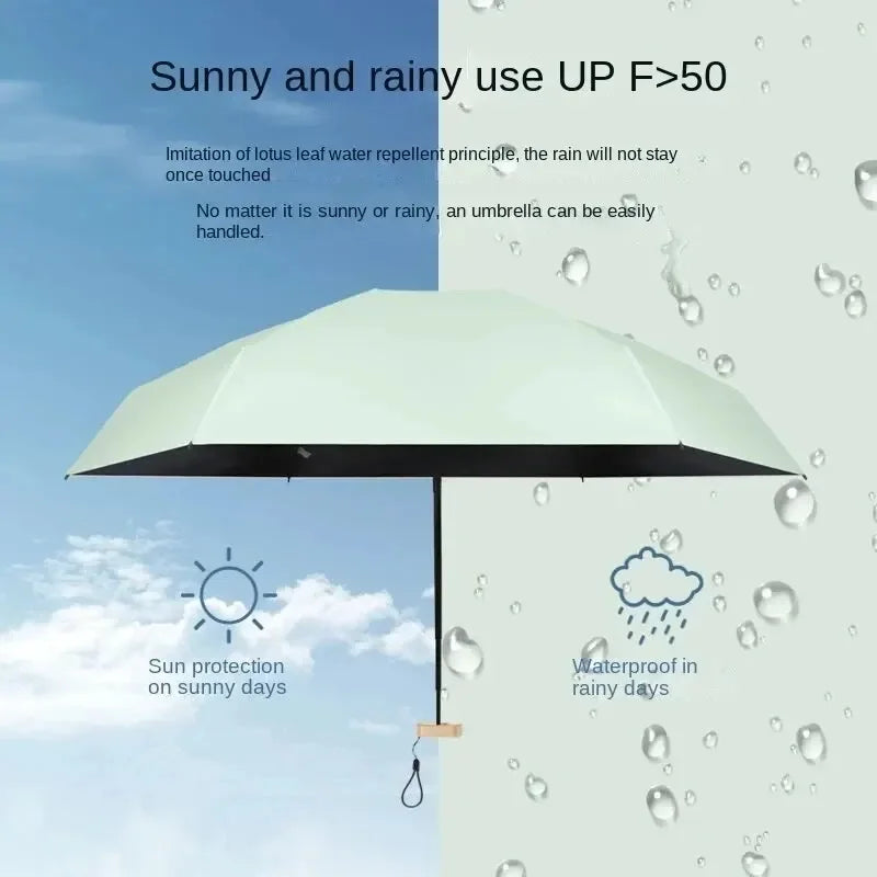 Compact Folding Umbrella with Vinyl Canopy and UV Protection, Wind Resistant