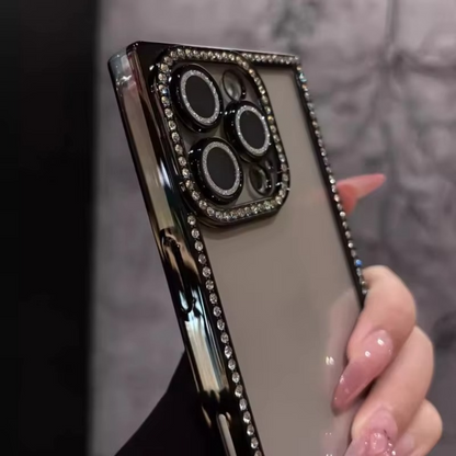 Rhinestone iPhone Case with Clear Silicone Bumper and Square Frame Design