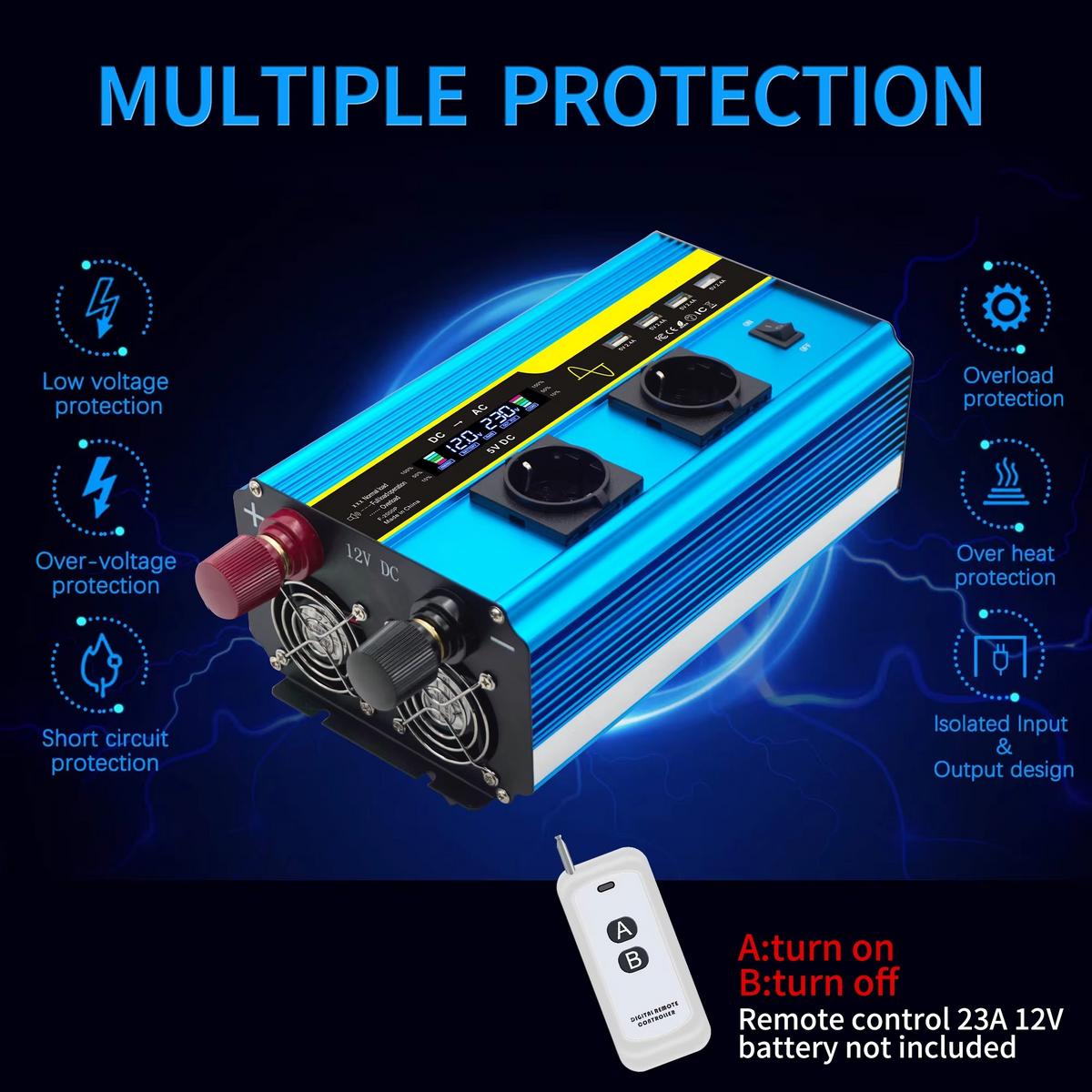4000W Pure Sine Wave Power Inverter for Cars RVs and Solar Systems with 12V and 24V Options