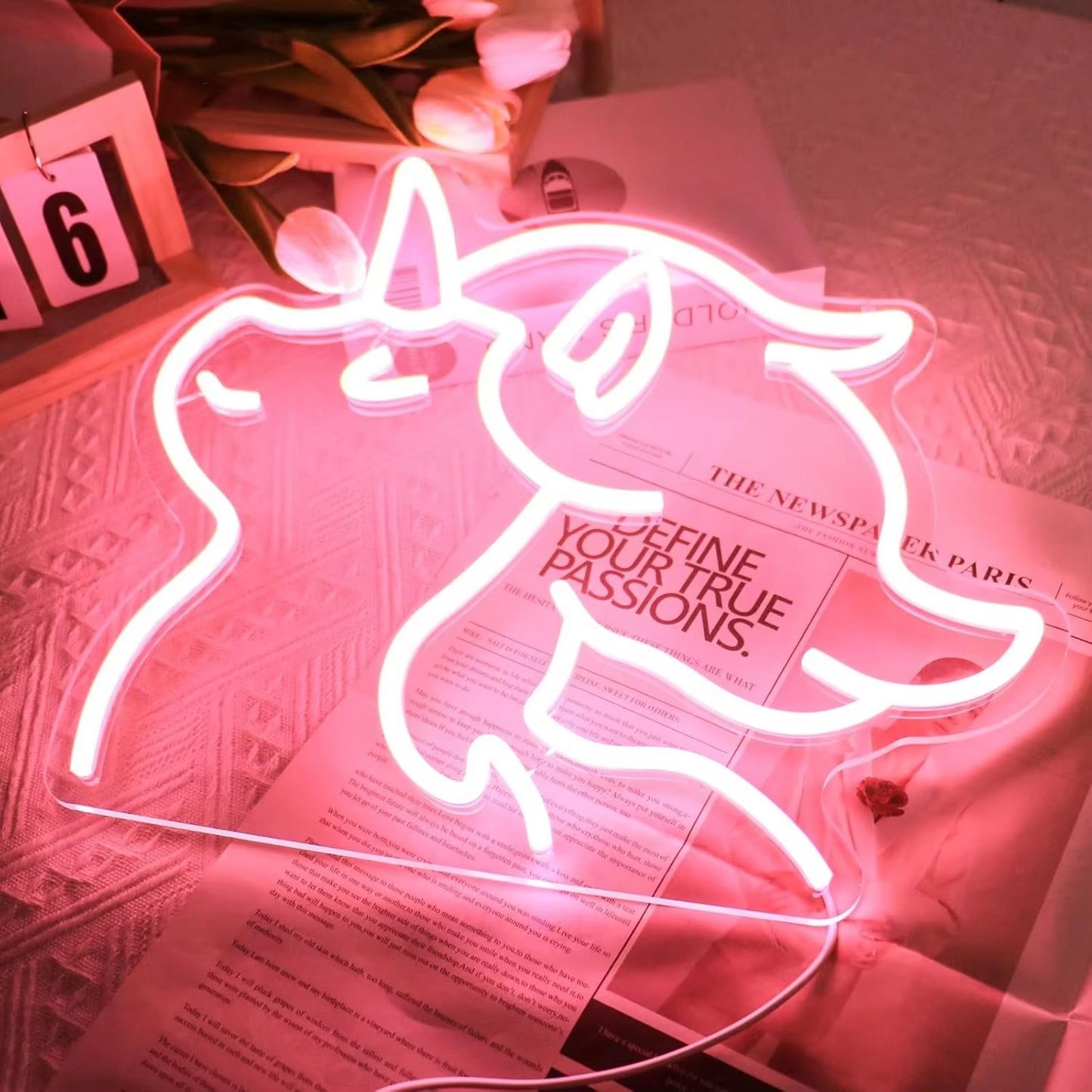 LED Neon Unicorn Sign with Adjustable Dimmer and Wall Mount