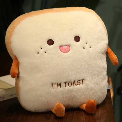 Plush Toast-Shaped Hand Warmer Pillow with Built-in Pocket and Cotton Filling