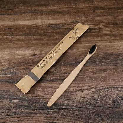 Bamboo Handle Toothbrush Set of 10 with Soft Bristles and Individual Packaging