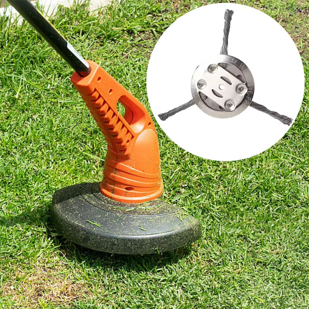 Wire Brush Trimmer Head with 6-Inch Cutting Width for Battery Powered Grass Trimmers