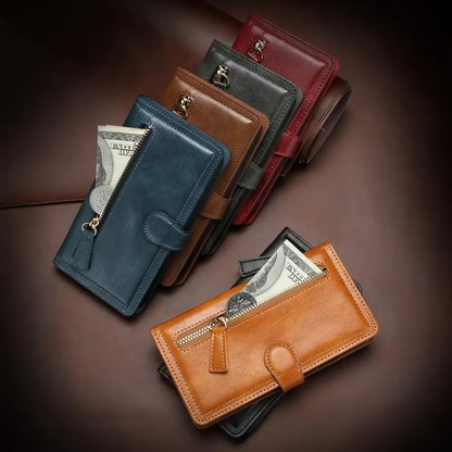iPhone Wallet Case with Zipper Closure and Built In Stand, Multiple Card Slots