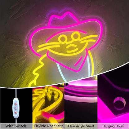 Dimmable Cowboy Cat LED Neon Light with USB Power Connection