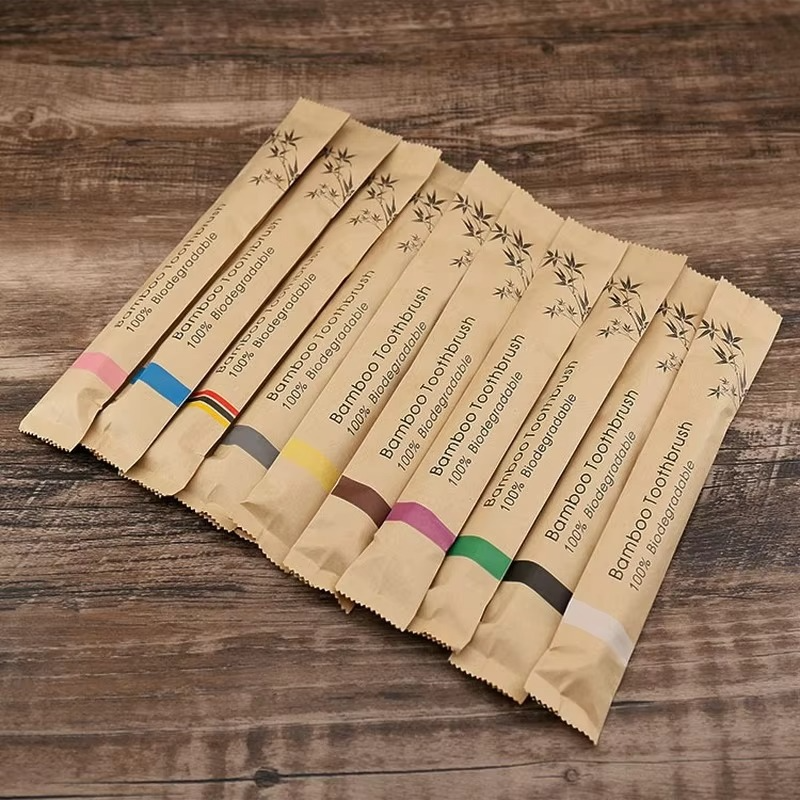Bamboo Handle Toothbrush Set of 10 with Soft Bristles and Individual Packaging