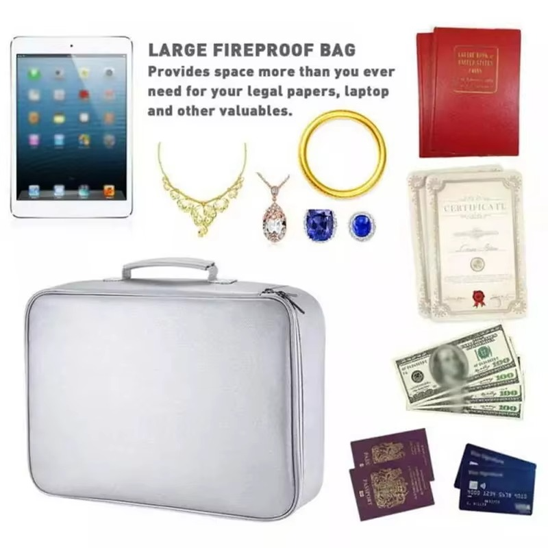 Fireproof Waterproof Document Organizer Bag with Reinforced Handles for Travel