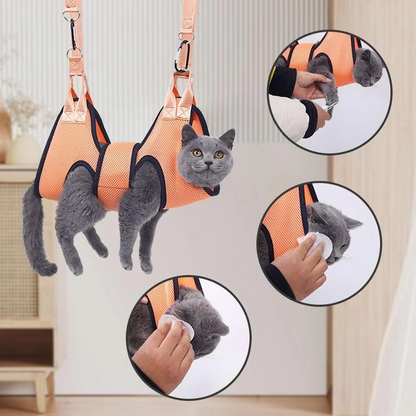 Pet Grooming Hammock with Adjustable Leg Openings and Breathable Mesh
