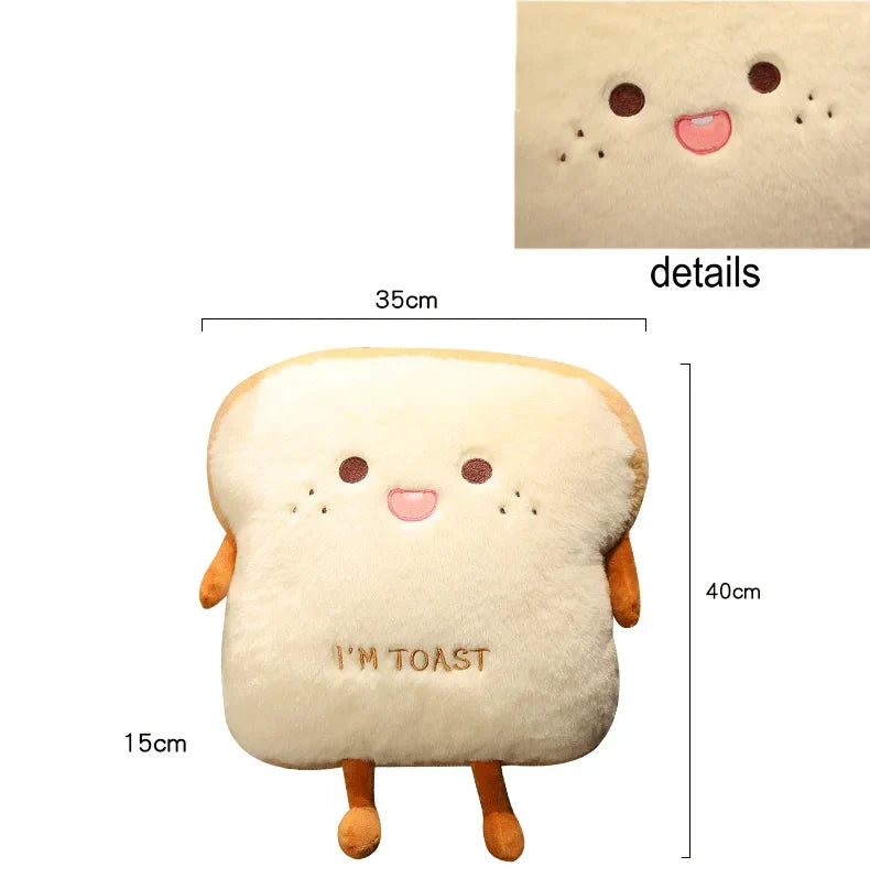 Plush Toast-Shaped Hand Warmer Pillow with Built-in Pocket and Cotton Filling
