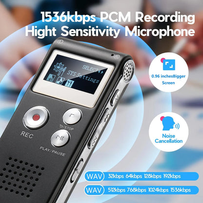 Compact Voice Activated Digital Recorder with Built-In Speaker and Headphone Jack