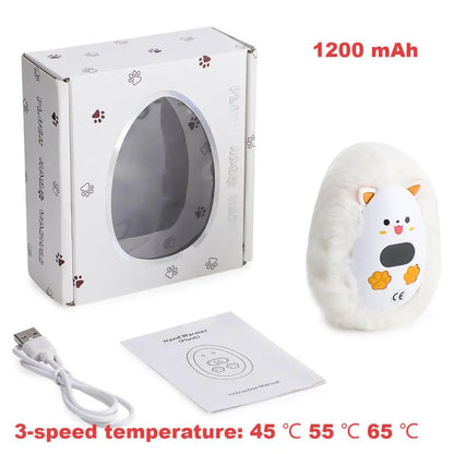 Rechargeable Hand Warmer with Digital Display and Cat Plush Design, 3 Heat Levels