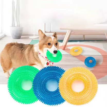 Squeaky Dog Chew Ring with Textured Thorn Surface and Built In Squeaker