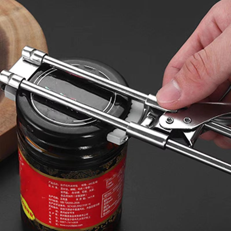 Adjustable Jar Opener with Sliding Gear Mechanism and Rubber Padding, Stainless Steel