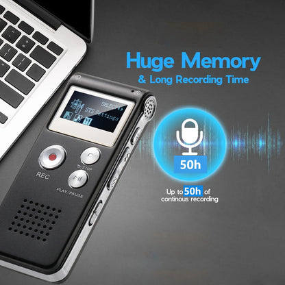 Compact Voice Activated Digital Recorder with Built-In Speaker and Headphone Jack