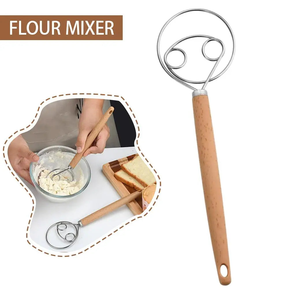 Stainless Steel Dough Whisk with Open Coil Design and Beechwood Handle