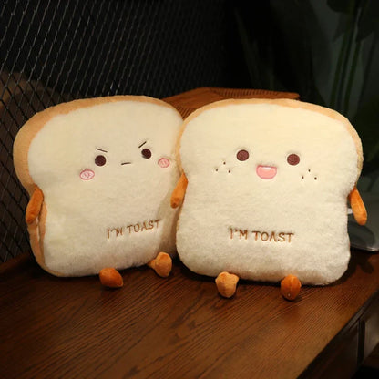Plush Toast-Shaped Hand Warmer Pillow with Built-in Pocket and Cotton Filling