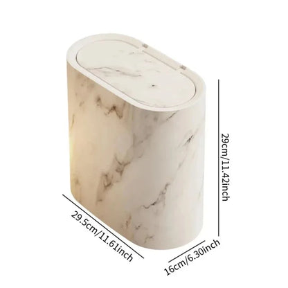 Marble Finish Trash Can with Push Top Lid and Elliptical Shape
