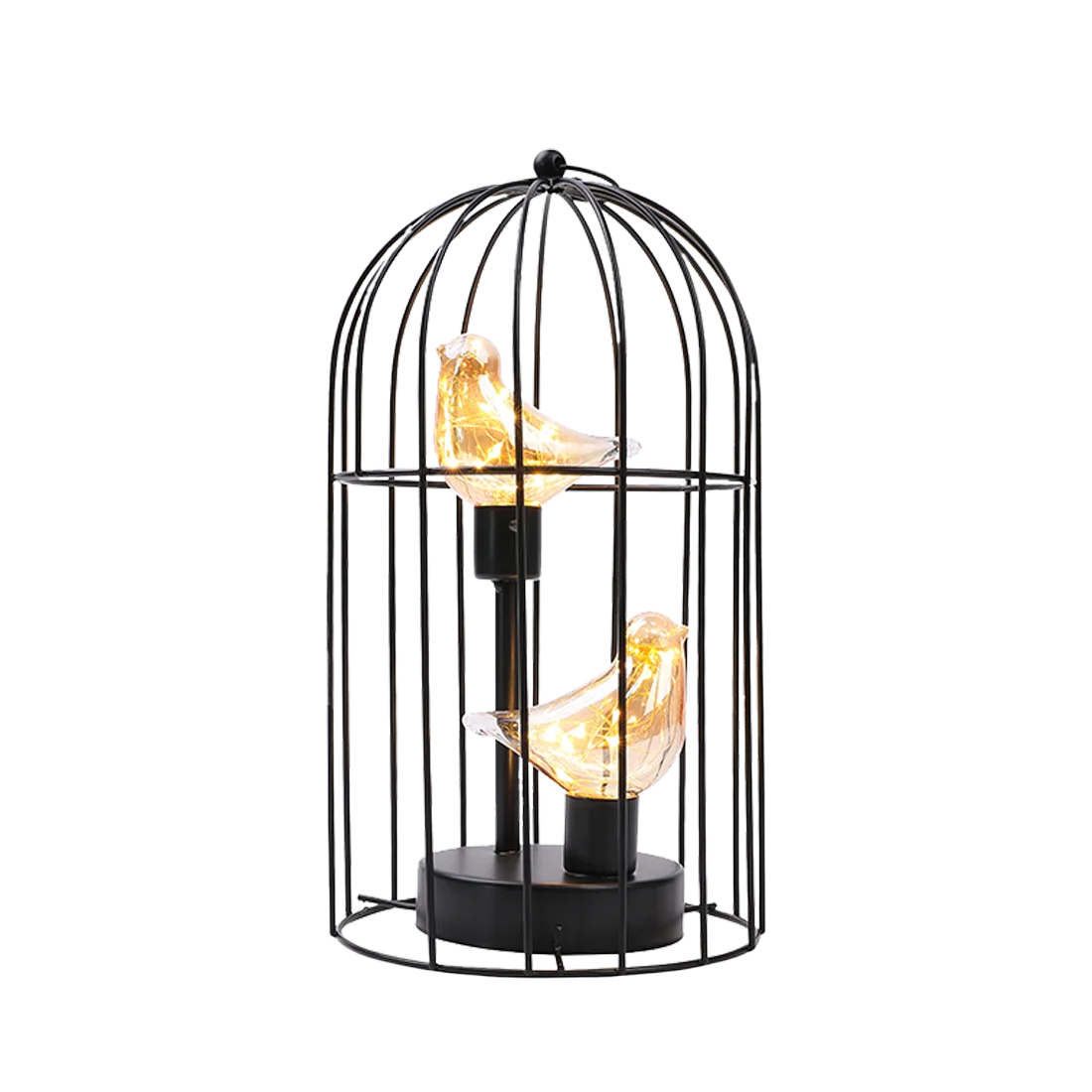 Warm White Fairy Light Table Lamp with Metal Birdcage Frame and Bird Accent