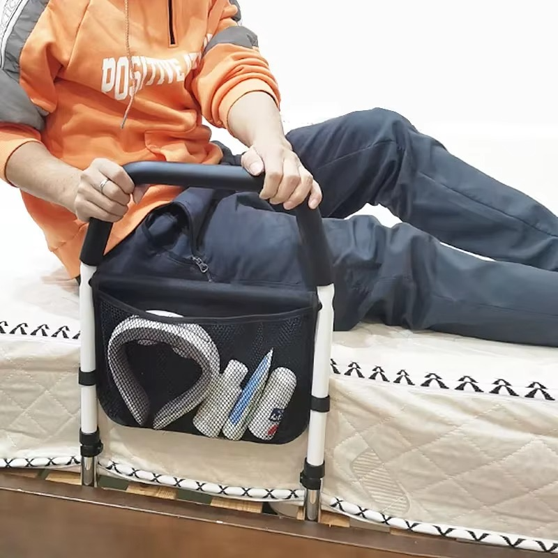 Adjustable Bedside Support Rail with Ergonomic Non Slip Handle and Steel Frame