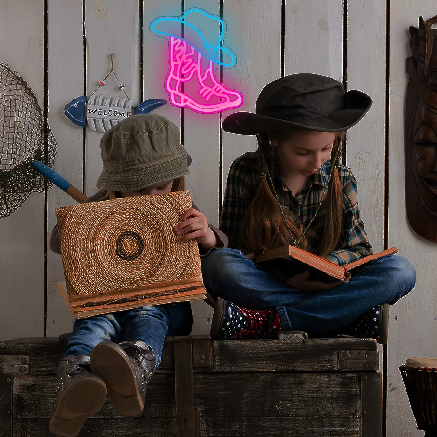 Cowboy Boots Neon Sign with USB Power and Wall Mounting Hardware