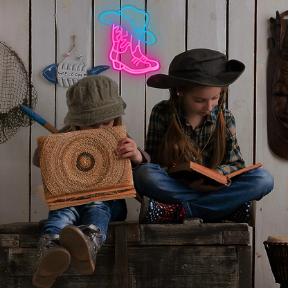 Cowboy Boots Neon Sign with USB Power and Wall Mounting Hardware