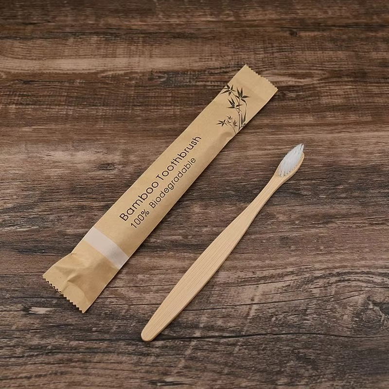 Bamboo Handle Toothbrush Set of 10 with Soft Bristles and Individual Packaging