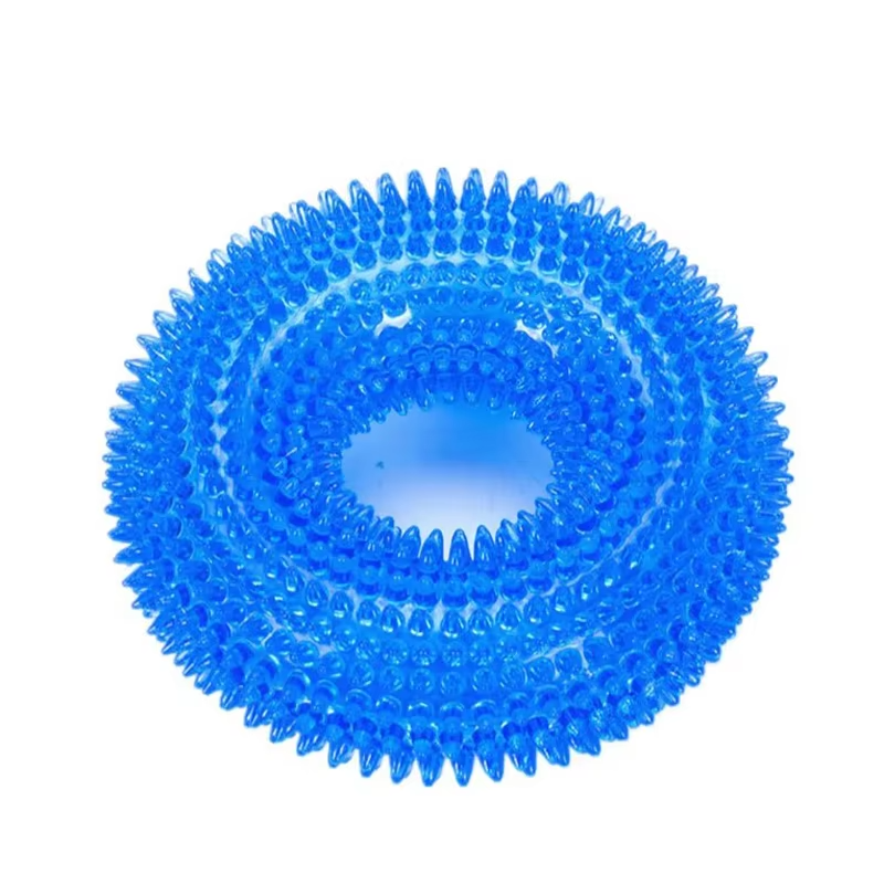 Squeaky Dog Chew Ring with Textured Thorn Surface and Built In Squeaker