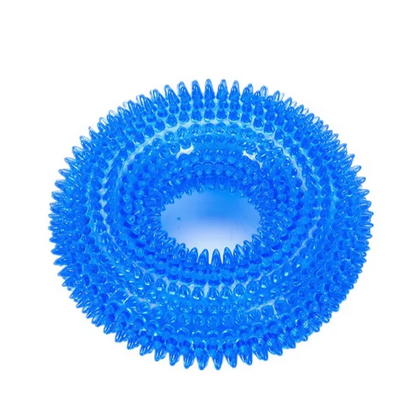 Squeaky Dog Chew Ring with Textured Thorn Surface and Built In Squeaker