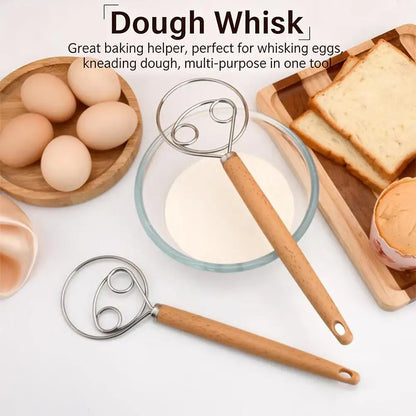 Stainless Steel Dough Whisk with Open Coil Design and Beechwood Handle