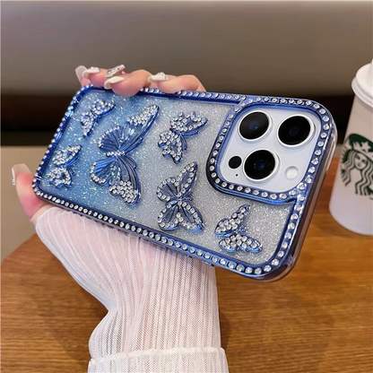 Glitter Butterfly Phone Case with Rhinestone Design and Shock Absorbent Frame