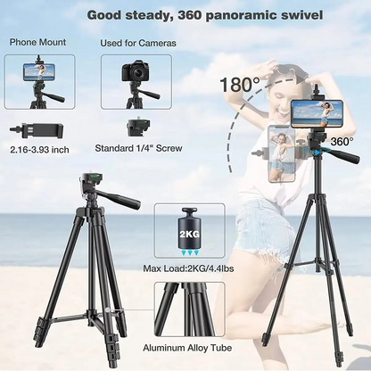 Lightweight Tripod Stand with Wireless Remote for Smartphones and DSLR Cameras