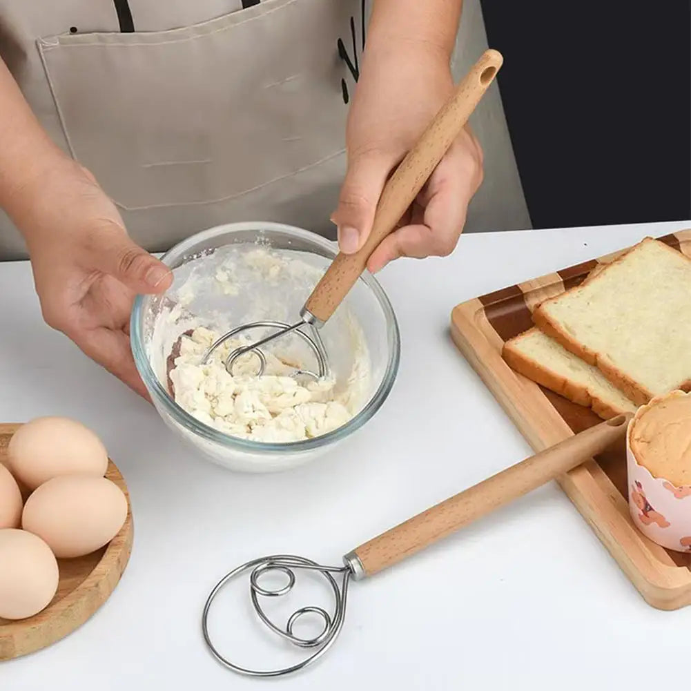 Stainless Steel Dough Whisk with Open Coil Design and Beechwood Handle