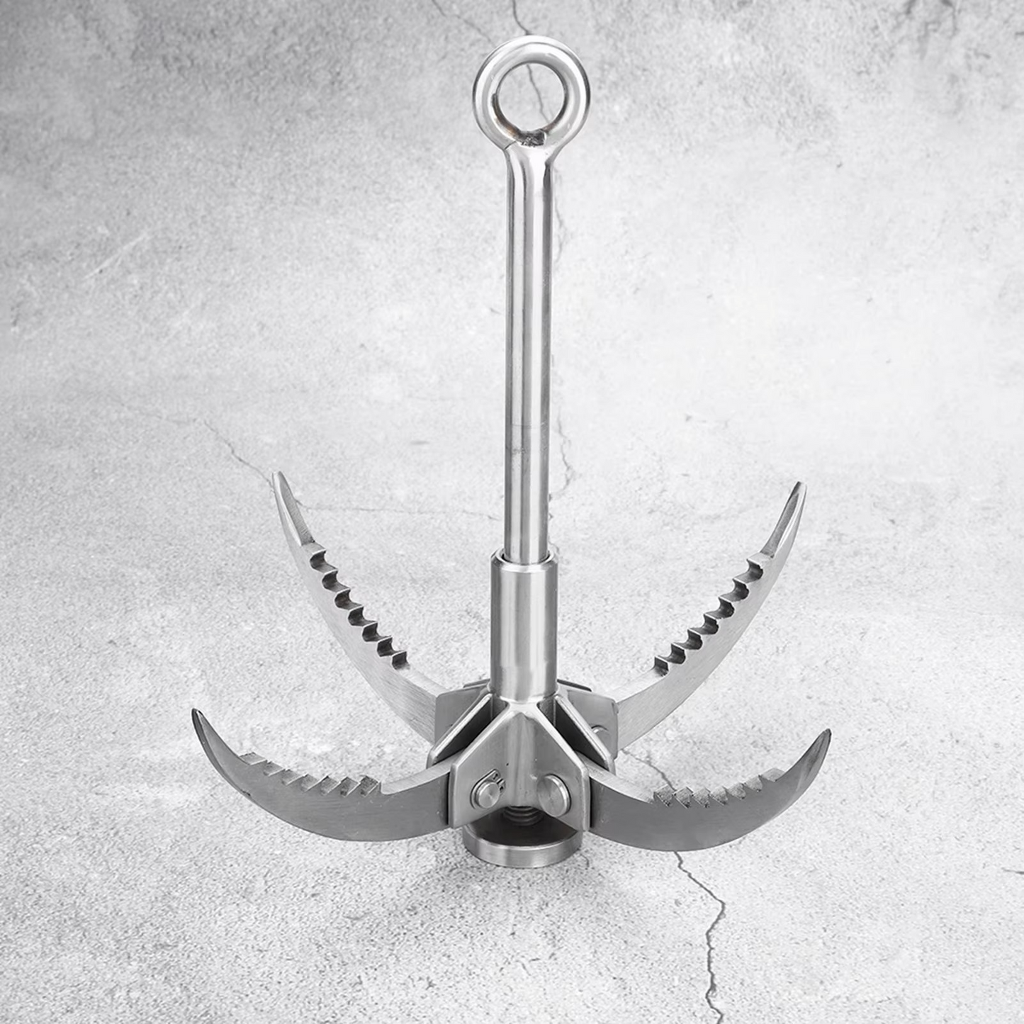 Folding Grappling Hook with Four Sharp Prongs and Stainless Steel Construction, 250lb Capacity