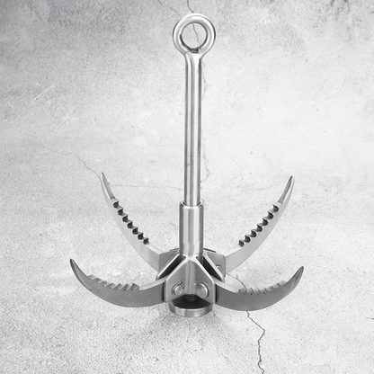 Folding Grappling Hook with Four Sharp Prongs and Stainless Steel Construction, 250lb Capacity
