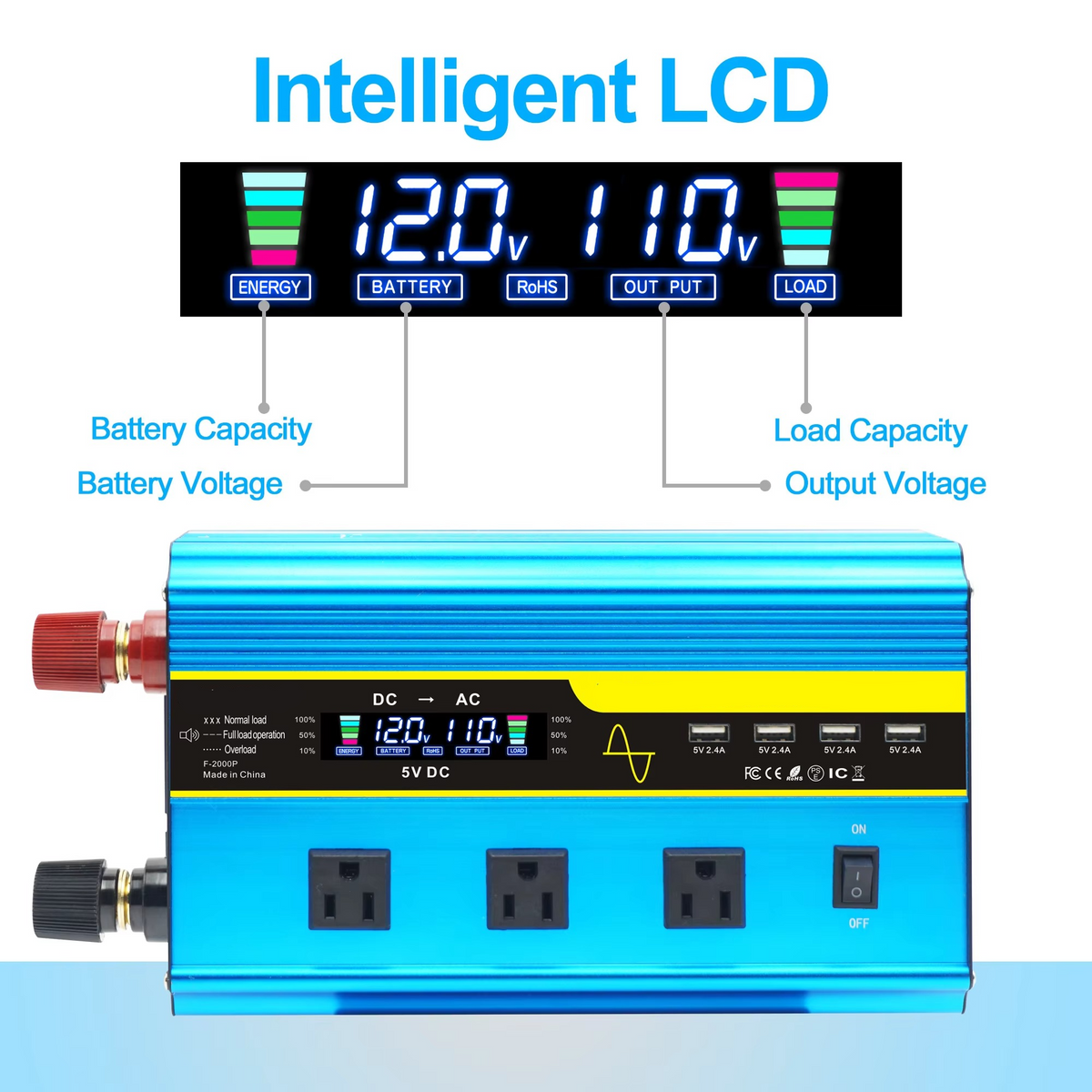 4000W Pure Sine Wave Power Inverter for Cars RVs and Solar Systems with 12V and 24V Options