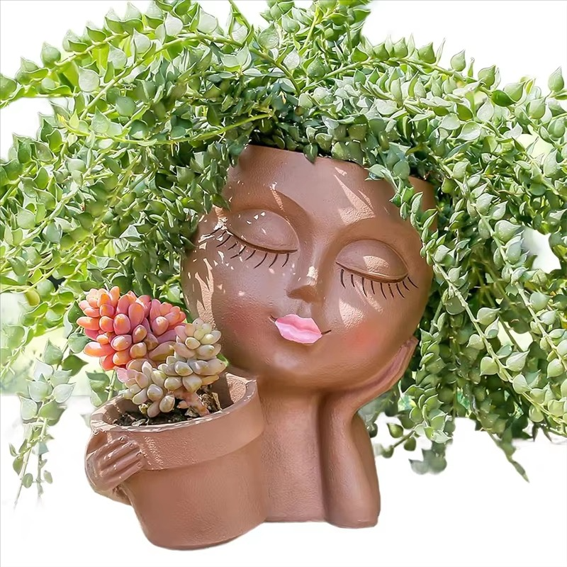 Dual Face Sculptural Planter with Drainage System and Indoor-Outdoor Versatility