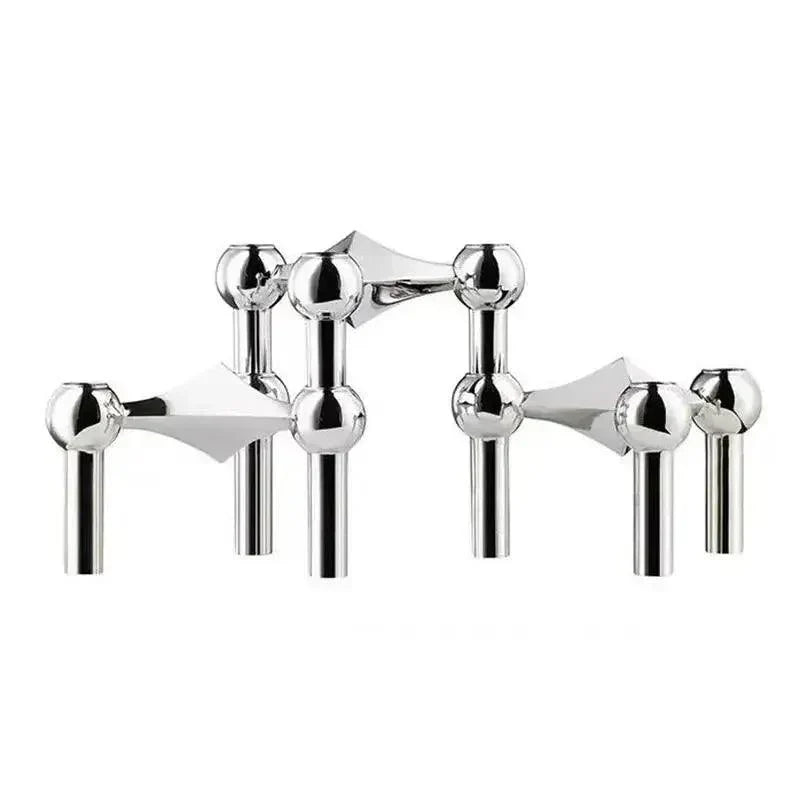 Modern Molecular Metal Candle Holder, Nordic Inspired Silver Centerpiece for Elegant Home Décor