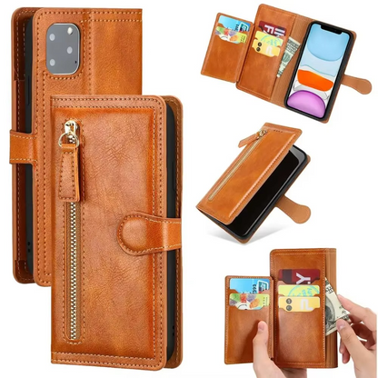 iPhone Wallet Case with Zipper Closure and Built In Stand, Multiple Card Slots
