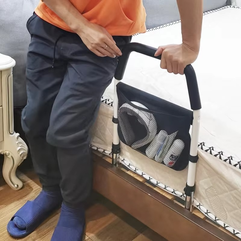 Adjustable Bedside Support Rail with Ergonomic Non Slip Handle and Steel Frame