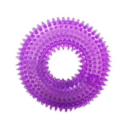 Squeaky Dog Chew Ring with Textured Thorn Surface and Built In Squeaker