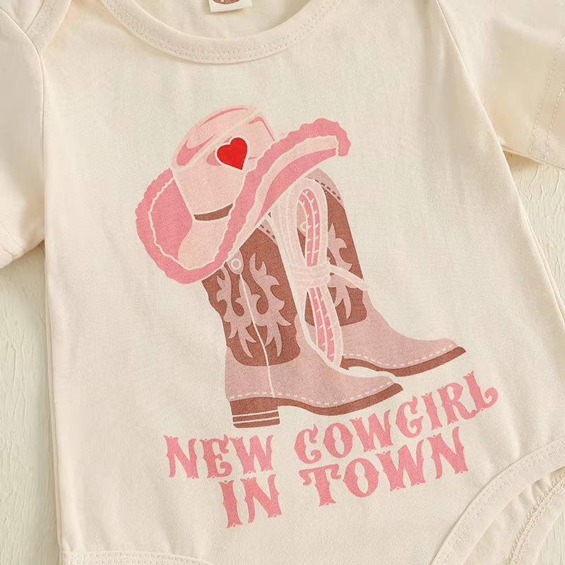 Infant Western Outfit Set with Floral Flare Pants and Matching Bow Headband