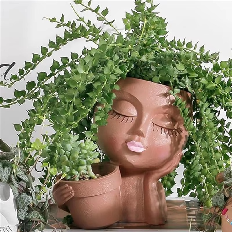 Dual Face Sculptural Planter with Drainage System and Indoor-Outdoor Versatility